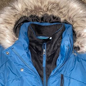 Women's Blue Fur-Trimmed Hooded Jacket